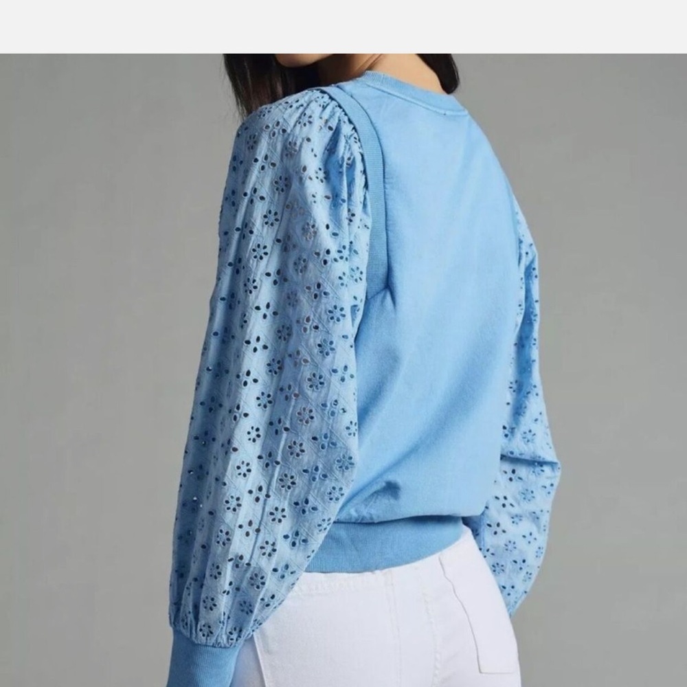 Pilcro Light Blue Lace-Detail Sweatshirt - Picture 4 of 9